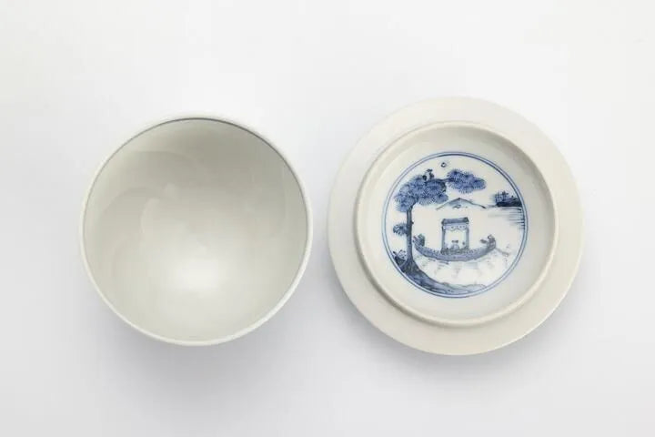 JAPANESE KUTANI WARE [IMPERIAL HOUSEHOLD PURVEYOR KILN] LIDDED TEA CUP SET – SHONZUI STYLE BY CHOZA YAMAMOTO