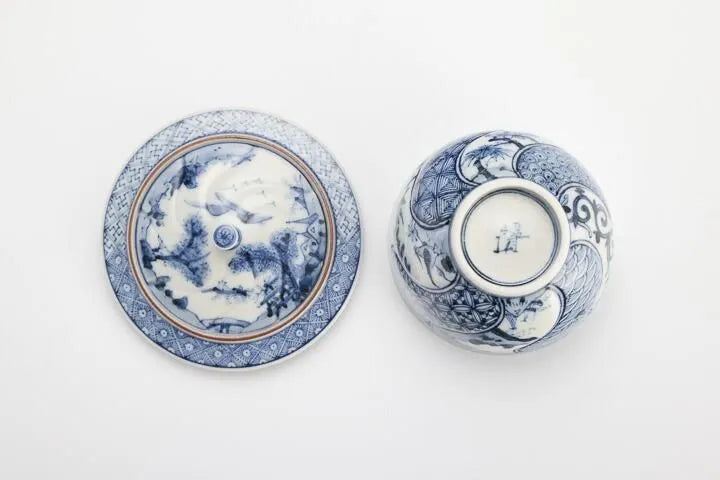 JAPANESE KUTANI WARE [IMPERIAL HOUSEHOLD PURVEYOR KILN] LIDDED TEA CUP SET – SHONZUI STYLE BY CHOZA YAMAMOTO