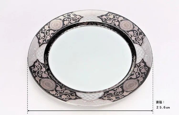 ARITA WARE BLACK AND SILVER CHRYSANTHEMUM PATTERN DINNER PLATE