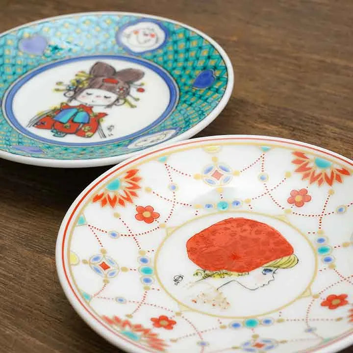 ADO MIZUMORI KUTANI SMALL PLATES – SET OF 2 DESIGNS / SEIKOU KILN JAPANESE PORCELAIN