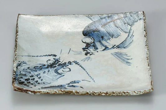 KUTANI WARE SQUARE SERVING PLATE LOBSTER & SEA BREAM DESIGN | MASATO TANAKA
