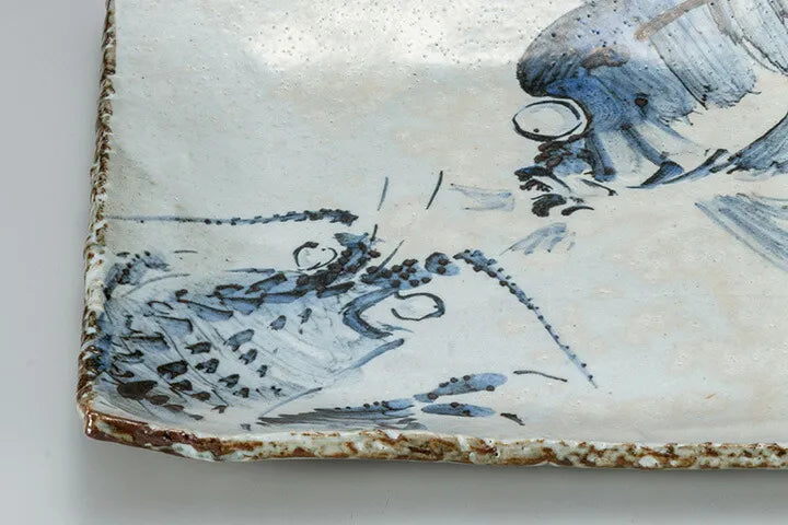 KUTANI WARE SQUARE SERVING PLATE LOBSTER & SEA BREAM DESIGN | MASATO TANAKA