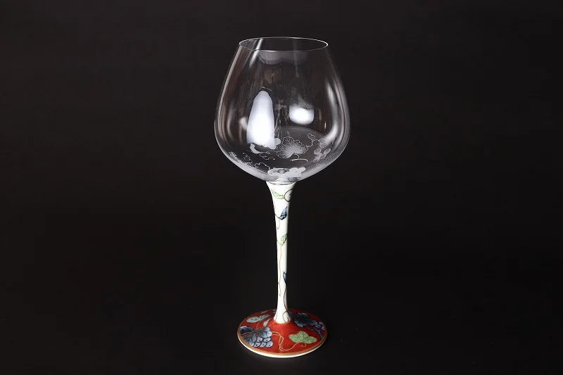 ARITA WARE TOYO CERAMICS RED GRAPE HIGH LEG WINE GLASS