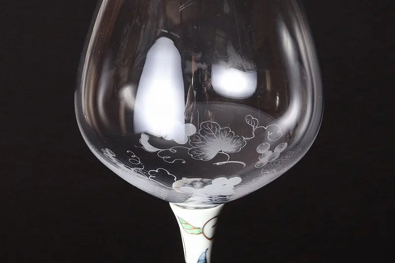 ARITA WARE TOYO CERAMICS RED GRAPE HIGH LEG WINE GLASS