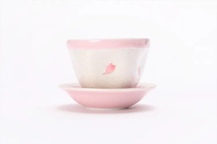 TASEI KLIN ARITA WARE PALE PINK GLAZE IRIDESCENT SAKURA TEA SET (WITH PLATE)