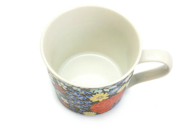 KUTANI WARE MUG – HAND-PAINTED ‘HANAZUME’ FLORAL PATTERN (BLACK) BY SEIKO KILN