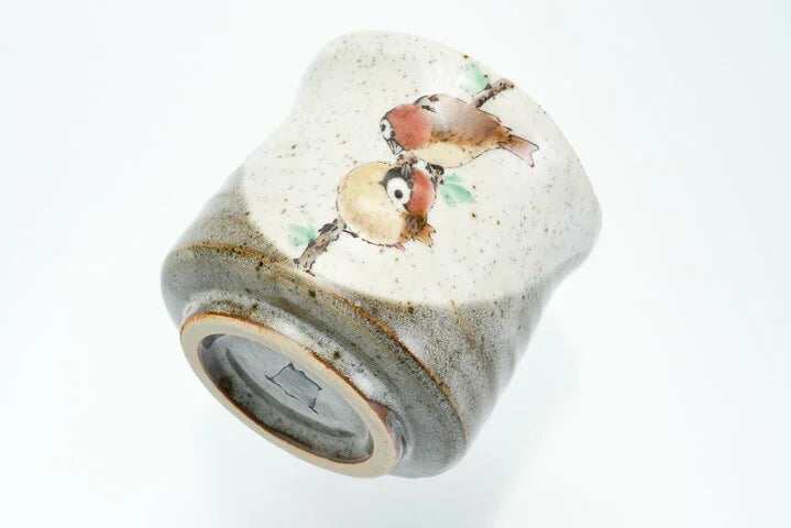 KUTANI WARE YUNOMI TWO SPARROWS PERCHED VERTICALLY /TOSHITO NAKAMURA
