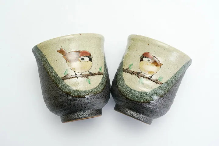 KUTANI WARE COUPLE DINING SET “FORTUNATE SPARROWS” (4-PIECE SET) / TOSHITO NAKAMURA