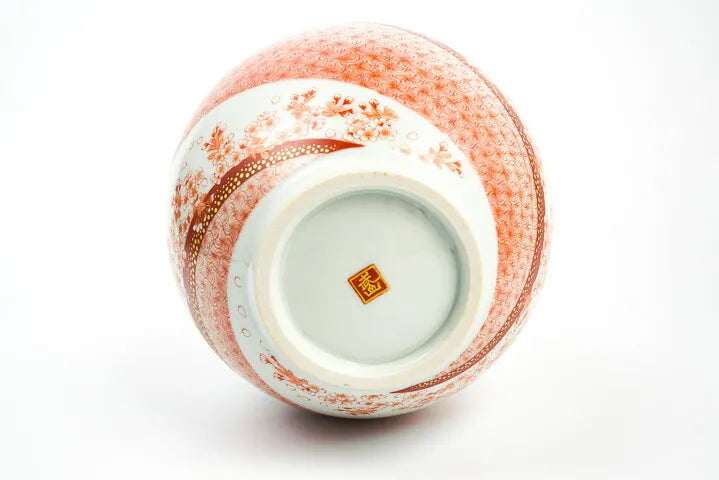 <LIMITED EDITION> KUTANI WARE 9.5-INCH FLOWER VASE – “SAKURA MAI” (DANCING CHERRY BLOSSOMS) BY BUZAN FUKUSHIMA