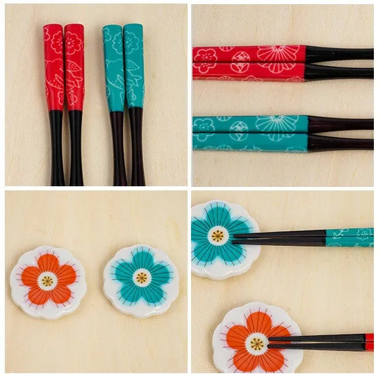 JAPAN KUTANI CHOPSTICK RESTS [RED & GREEN] / HARE-KUTANI