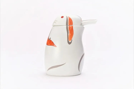 JAPANESE ARITA PORCELAIN SOY SAUCE DISPENSER WITH “NISHIKI RABBIT” DESIGN (KOURAKU KILN)