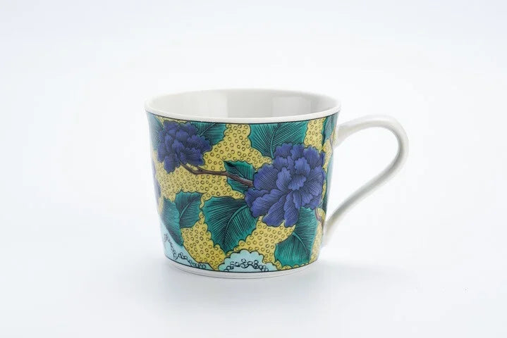 KUTANI JAPANESE MUG CUP PEONY ON EARTHEN SLOPE /SEIKOU KLIN