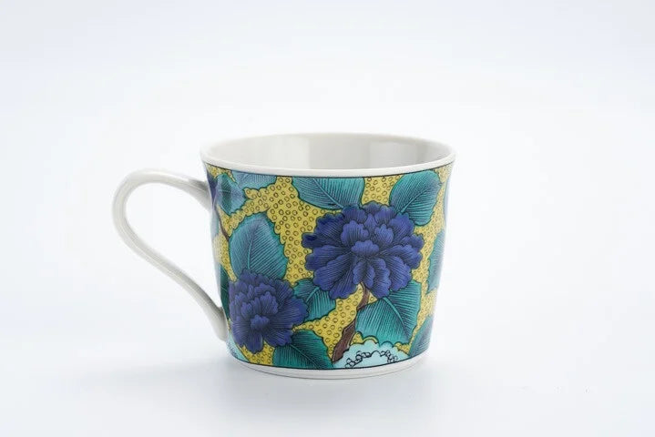 KUTANI JAPANESE MUG CUP PEONY ON EARTHEN SLOPE /SEIKOU KLIN