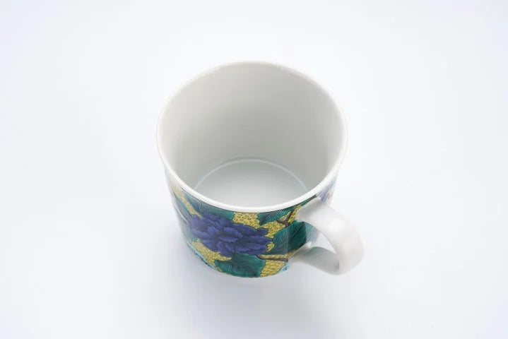 KUTANI JAPANESE MUG CUP PEONY ON EARTHEN SLOPE /SEIKOU KLIN