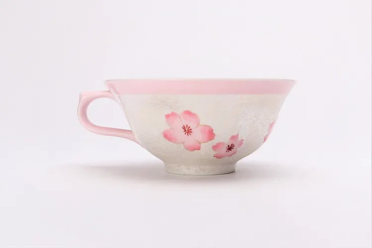 ARITA WARE PALE PINK GLAZE IRIDESCENT CHERRY BLOSSOM TEACUP/ TASEI KILN