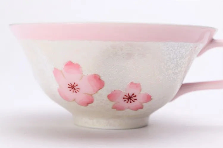 ARITA WARE PALE PINK GLAZE IRIDESCENT CHERRY BLOSSOM TEACUP/ TASEI KILN
