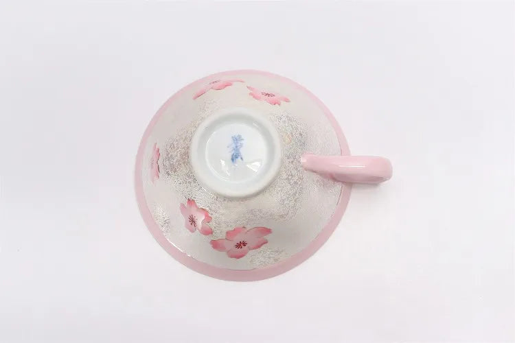 ARITA WARE PALE PINK GLAZE IRIDESCENT CHERRY BLOSSOM TEACUP/ TASEI KILN