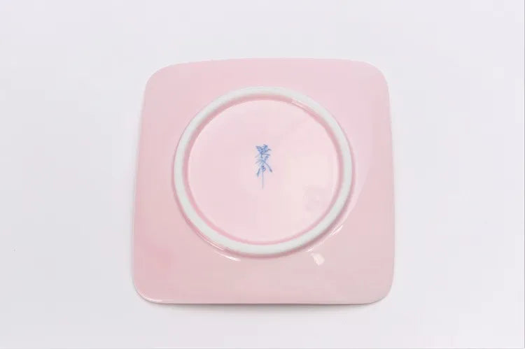 ARITA WARE JAPANESE  COFFEE CUP & SAUCER – PALE PINK GLAZE WITH IRIDESCENT CHERRY BLOSSOM DESIGN / TASEI KILN