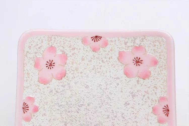 ARITA WARE JAPANESE  COFFEE CUP & SAUCER – PALE PINK GLAZE WITH IRIDESCENT CHERRY BLOSSOM DESIGN / TASEI KILN