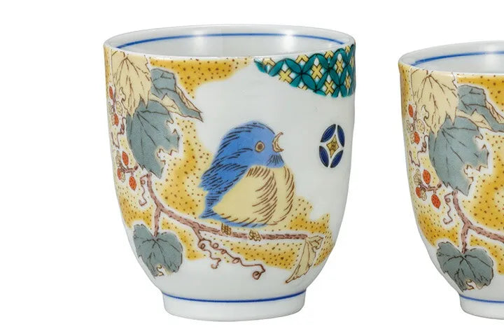 JAPANESE YUNOMI SET KUTANI KOMON YOSHIDAYA SPARROW