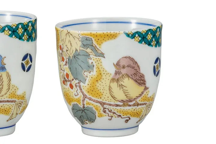 JAPANESE YUNOMI SET KUTANI KOMON YOSHIDAYA SPARROW
