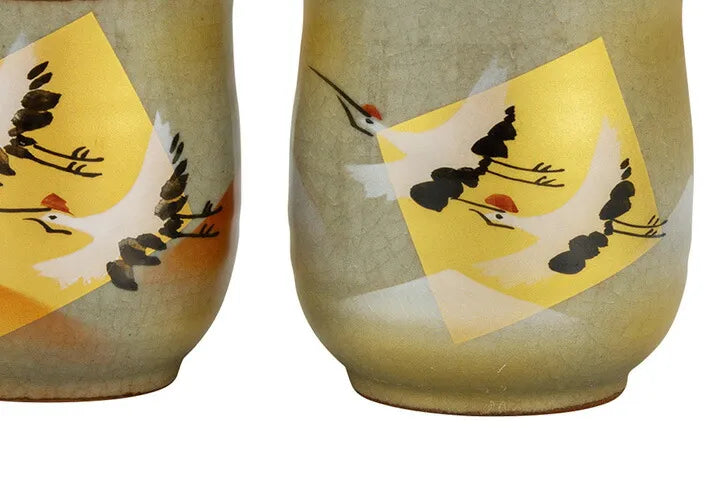 KUTANI JAPANESE YUNOMI SET GOLD LEAF CRANE