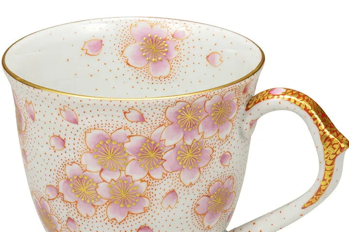 KUTANI WARE MUG – HANDCRAFTED JAPANESE PORCELAIN WITH KINRANDE & SAKURA DESIGN BY YOSHINORI FUKUDA