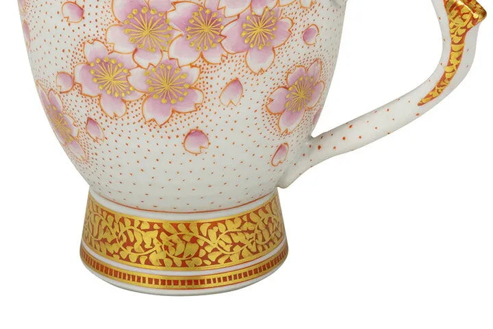 KUTANI WARE MUG – HANDCRAFTED JAPANESE PORCELAIN WITH KINRANDE & SAKURA DESIGN BY YOSHINORI FUKUDA