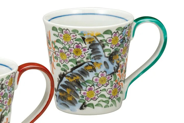 KUTANI WARE PAIR MUG CUPS – JAPANESE PORCELAIN MUGS WITH SAKURA (CHERRY BLOSSOM) DESIGN, HAND-PAINTED TRADITIONAL KUTANI