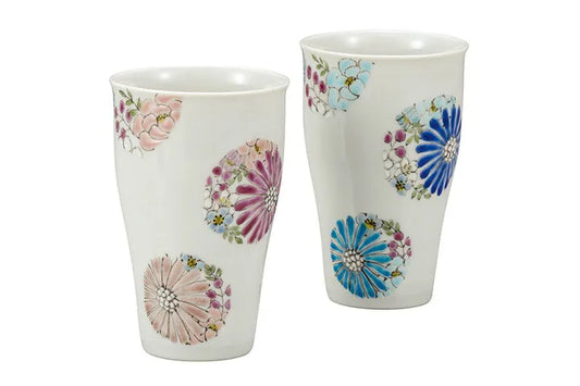 KUTANI WARE PAIR FREE CUPS – “HANA” (FLORAL DESIGN) BY IROE YU