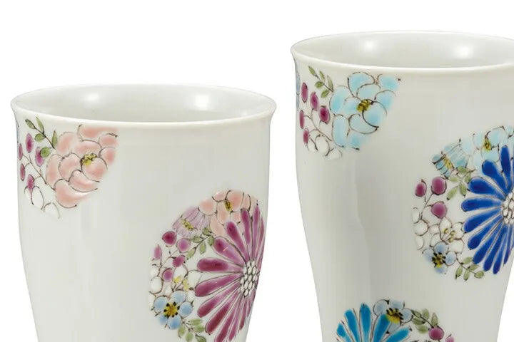 KUTANI WARE PAIR FREE CUPS – “HANA” (FLORAL DESIGN) BY IROE YU