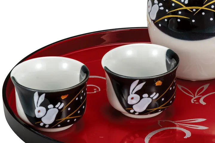 KUTANI JAPANESE SAKE SET HANE USAGI (WITH TRAY)