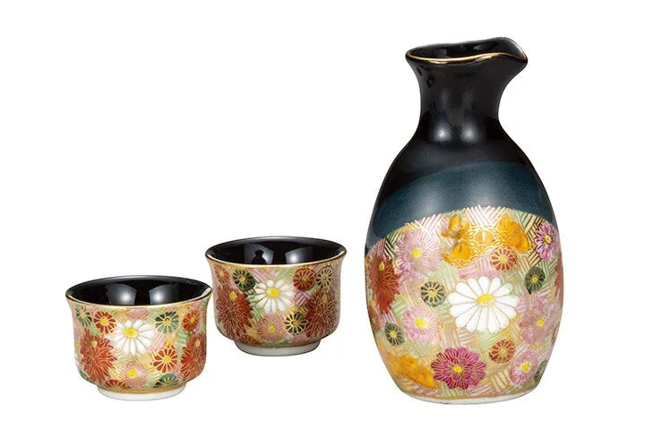 KUTANI WARE EVENING SAKE SET HANAZUME DESIGN