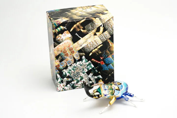 KUTANI WARE BEETLE FIGURINE – FOREST BLUE BY TAKAFUMI TAKA, JAPANESE PORCELAIN ART