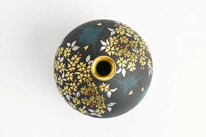 KUTANI WARE FLOWER VASE – SHIROKIN-MORI WEEPING CHERRY BLOSSOMS WITH AO-CHIBU BY KINGYOKU NAKATA