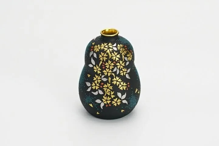 KUTANI WARE FLOWER VASE – SHIROKIN-MORI WEEPING CHERRY BLOSSOMS WITH AO-CHIBU BY KINGYOKU NAKATA