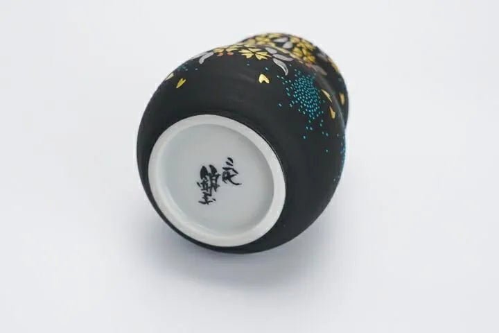 KUTANI WARE FLOWER VASE – SHIROKIN-MORI WEEPING CHERRY BLOSSOMS WITH AO-CHIBU BY KINGYOKU NAKATA