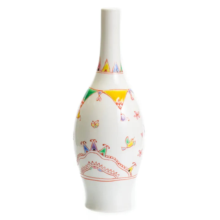 KUTANI WARE FLOWER VASE “HANAMATSURI” – JAPANESE PORCELAIN ART BY GINSHU KILN, WITH GIFT BOX