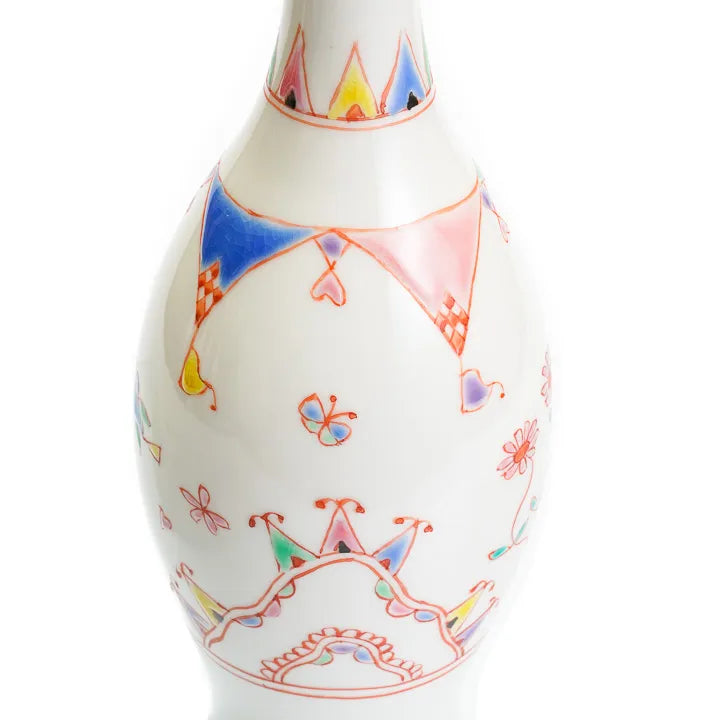 KUTANI WARE FLOWER VASE “HANAMATSURI” – JAPANESE PORCELAIN ART BY GINSHU KILN, WITH GIFT BOX
