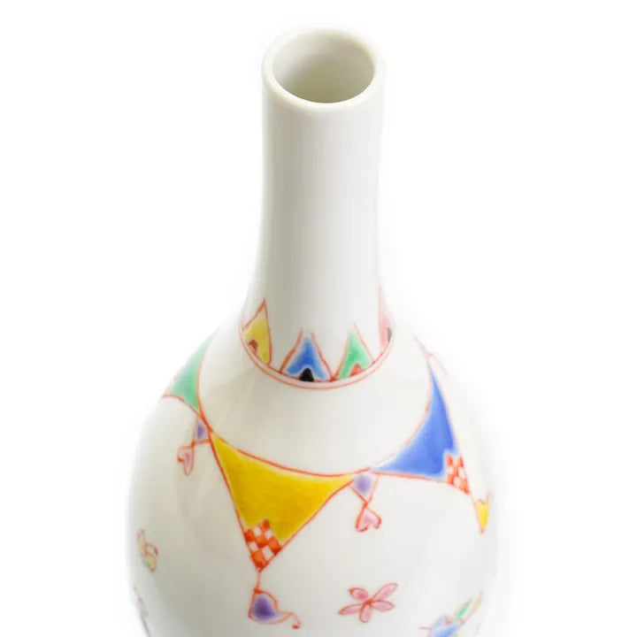 KUTANI WARE FLOWER VASE “HANAMATSURI” – JAPANESE PORCELAIN ART BY GINSHU KILN, WITH GIFT BOX