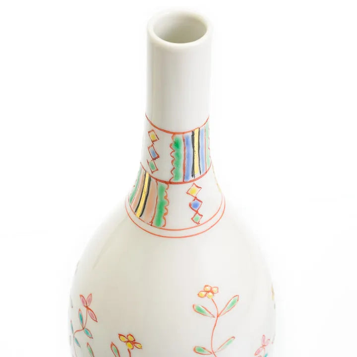 KUTANI WARE FLOWER VASE “KYOEN” (HARMONY OF COLORS) – JAPANESE PORCELAIN ART BY GINSHU KILN, WITH GIFT BOX