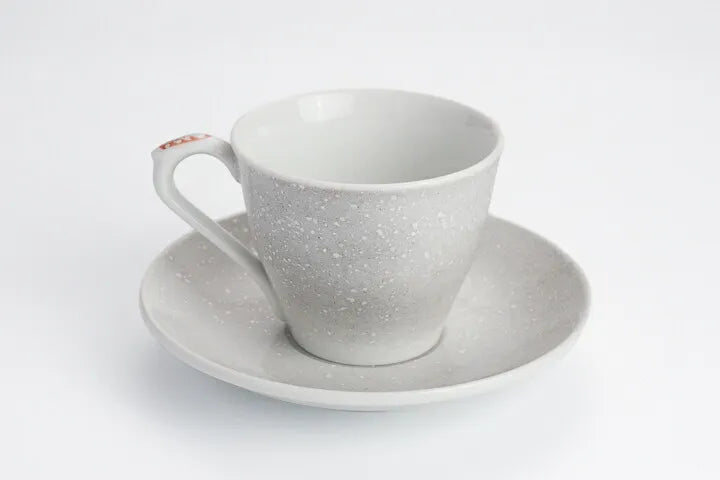 JAPANESE KUTANI COFFEE CUP & SAUCER SET – TWO SPARROWS IN SNOW MOTIF BY TOSHITO NAKAMURA