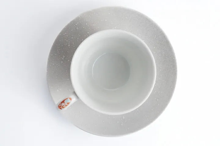 JAPANESE KUTANI COFFEE CUP & SAUCER SET – TWO SPARROWS IN SNOW MOTIF BY TOSHITO NAKAMURA