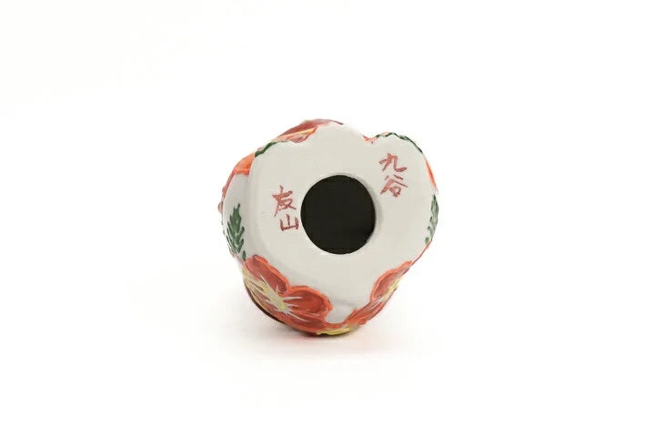 KUTANI WARE LUCKY CAT(MANEKI NEKO) HIBISCUS RAISED LEFT PAW