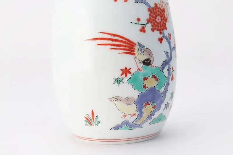 ARITA WARE HANGING BELL-SHAPED SINGLE FLOWER VASE “UME & BIRD” DESIGN – KAKIEMON KILN (MEDIUM)