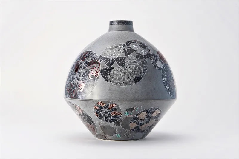 ARITA WARE VASE “IROE USUZUMI SUMI-HAJIKI SHIKI KABUN” BY 14TH GENERATION IMAEMON