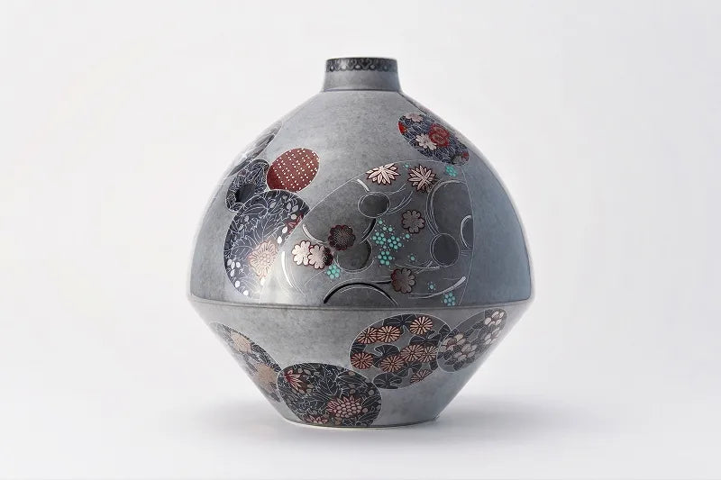 ARITA WARE VASE “IROE USUZUMI SUMI-HAJIKI SHIKI KABUN” BY 14TH GENERATION IMAEMON