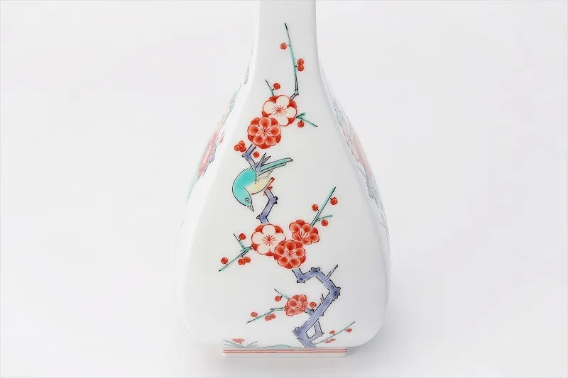KAKIEMON KILN ARITA PORCELAIN SQUARE IKEBANA VASE – CHRYSANTHEMUM, PLUM BLOSSOM AND BIRD MOTIF