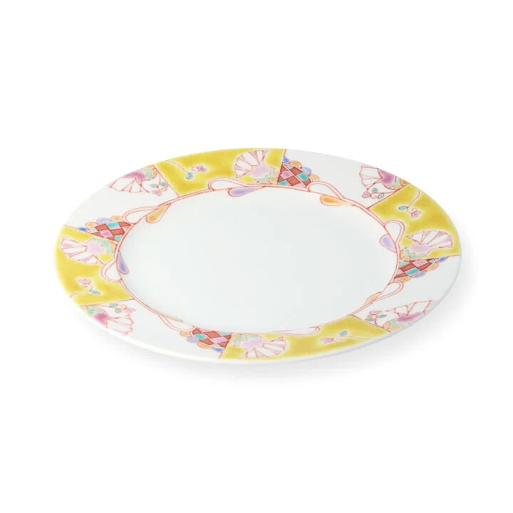 KUTANI WARE PLATE UNDERWATER FLOWER YELLOW /GINSYUU KLIN