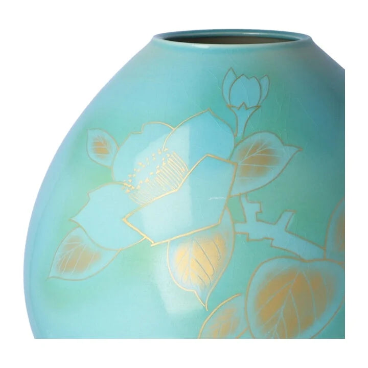 KUTANI WARE VASE WITH CAMELLIA DESIGN – AUTHENTIC JAPANESE HANDCRAFTED PORCELAIN FLOWER VASE